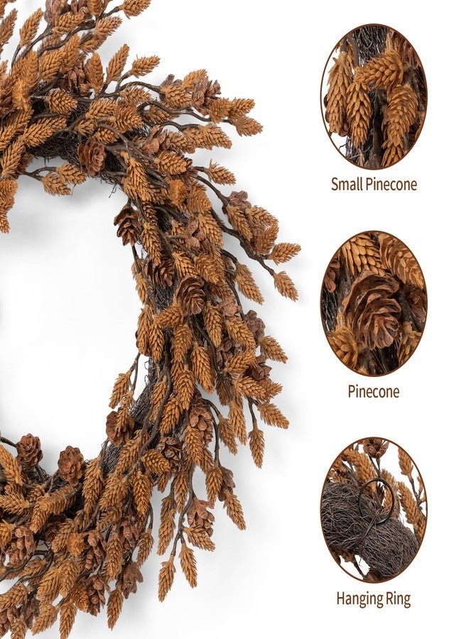Fuxdre Fall Wreath 16inch Autumn Door Wreaths with Brown Pinecone for Christmas or Fall Decor, Farmhouse Wreath Decor for Indoor Outdoor Window Wall Christmas Decor - Image 5
